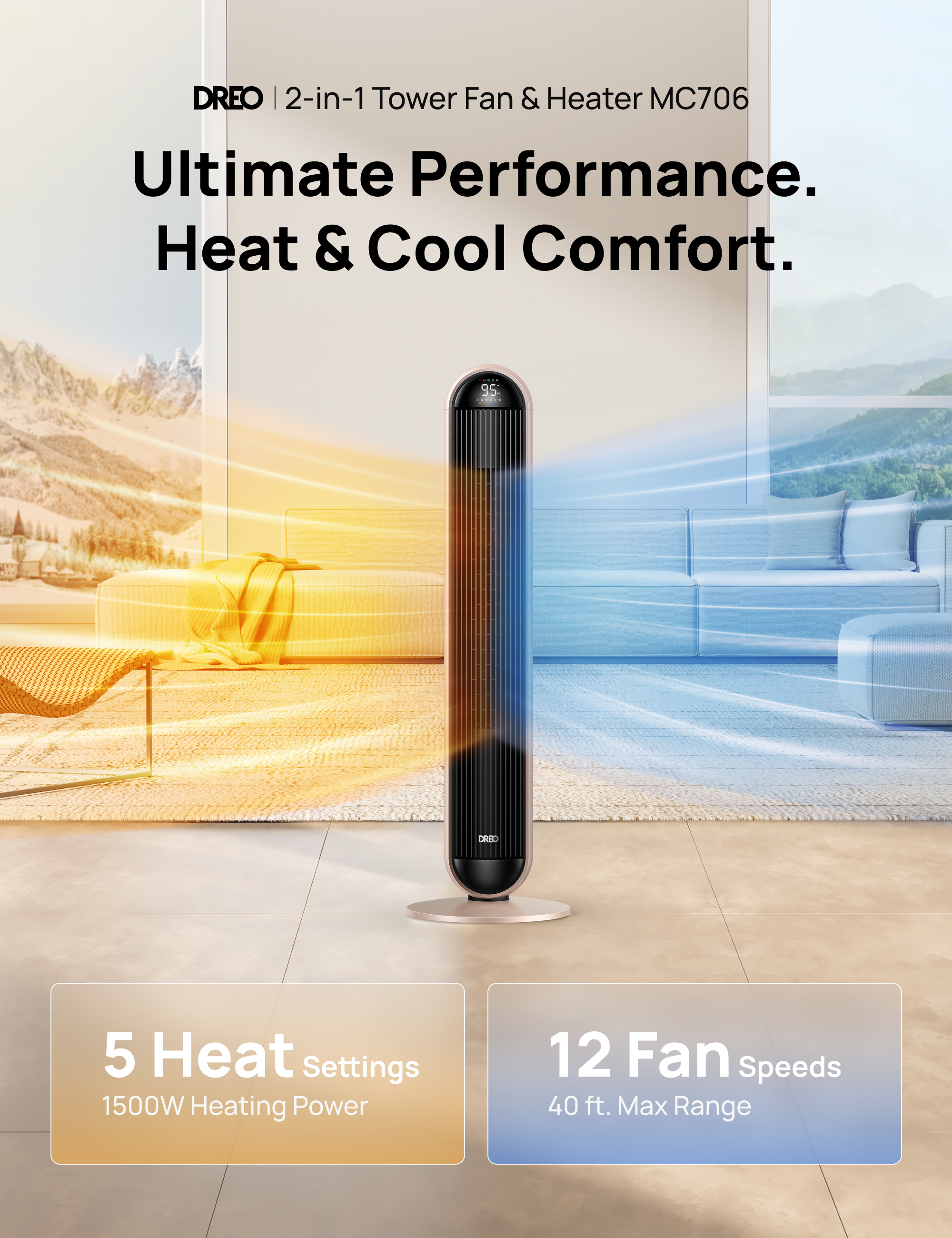 2-in-1 Tower Fan & Heater MC706